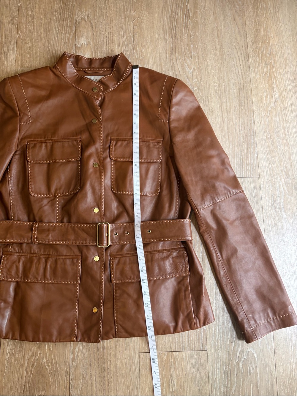 Vintage Worth Brown Genuine Leather Belted Jacket - Picture 9 of 10